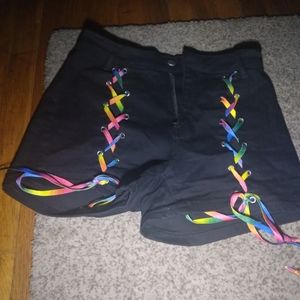 Super cute rainbow lace up shorts